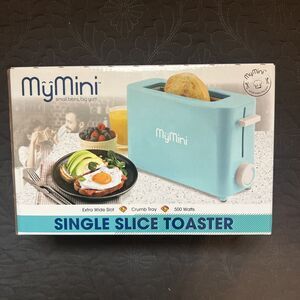 Nostalgia My Mini Wide Slot Single Slice Compact Toaster Dorm RV Hotel AQUA NIB